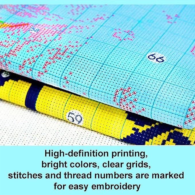 Foxdiviy Stamped Cross Stitch Kits Full Range of Embroidery Needlework Starter Kits for Beginners Adults 11CT Embroidery Patterns Art Crafts DIY Needlepoint Kits-Drinking tea by the seaside 16x20 inch