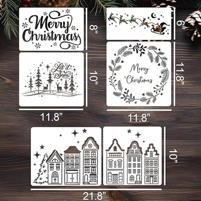 Christmas Stencils for Crafts Reusable Christmas Window Stencil Xmas Village House Holiday Stencils for Painting on Wood Door Mats Fabrics Decor