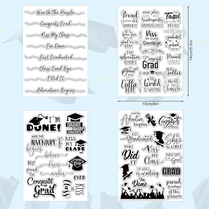 Whaline 4 Sheet Graduation Words Clear Stamps Congrats Grad Cap Silicone Transparent Stamps Border Stamp Cards for DIY Craft Card Making Scrapbooking Embossing Album Decor