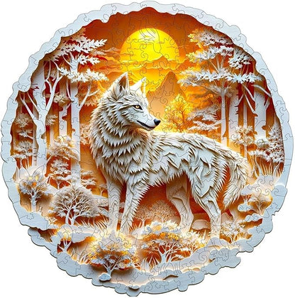 Wooden Puzzles for Adults, 3D Wolf Wooden Puzzles 290 Pieces, Unique Animal Shaped Wood Challenging Jigsaw Puzzles Gifts for Adults, 13.4x13.4in