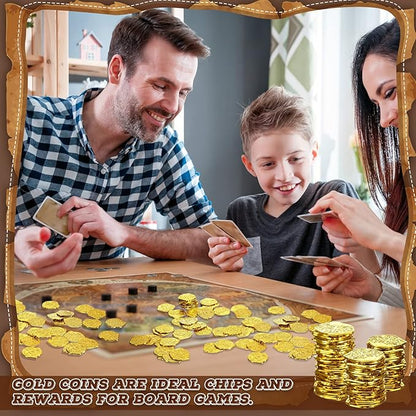 Hanaive 100 Pcs Pirate Coins Plastic Kids Fake Play Coins Replica Spanish Doubloons for Pirate Party Treasure Chest Board Games Tokens Toys Cosplay St. Patrick's(Gold)