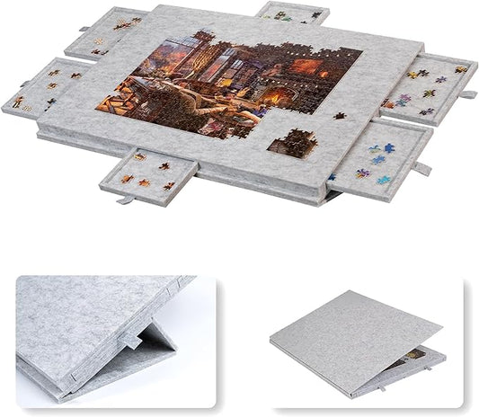 Lavievert Tilting Puzzle Board with 2-in-1 Designed Stand & Cover, Super Lightweight Felt Puzzle Plateau with 6 Drawers for Adults, Portable Jigsaw Puzzle Table for Up to 1000 Pieces – Light Gray