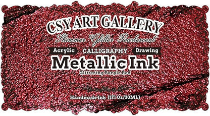 CSY Art Gallery Glitter Acrylic Liquid Ink-Metallic Spray Paint -Metal Calligraphy Inks -Craft Paint for Terracotta,Model Car,Leather,Painting,Wood (Glittering Purple Red)