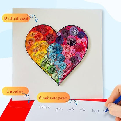 Quilling Cards, handmade card, quilled cards with Handmade Art Quilling birthday card for women, Birthday card, mother... colorful heart design (Heart 4)
