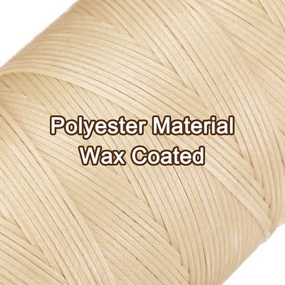 uxcell 150D 0.8mm Flat Waxed Thread 284 Yards Polyester Leather Sewing Waxed String Hand Stitching Waxed Cord for Leather Stitching Sewing Bookbinding DIY Craft Beige