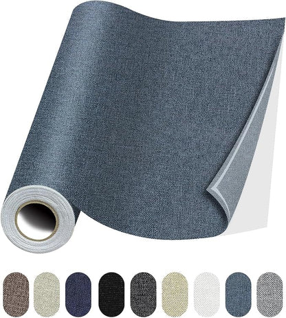 Fabric Repair Patches, Linen Repair Tape Self-Adhesive Fabric Patches Durable, DIY Large Linen Tape for Sofa, Couches, Furniture, Chair, Clothing （3.5X79 Inch, Blue Grey）