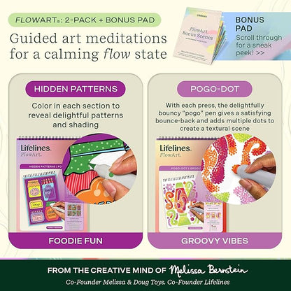 Lifelines FlowArt Activity Pad, 2-Pack & Bonus Pad - Guided Art Meditations with Markers - Hidden Patterns & Pogo-Dot - Coloring Books for Tweens, Adults & Seniors