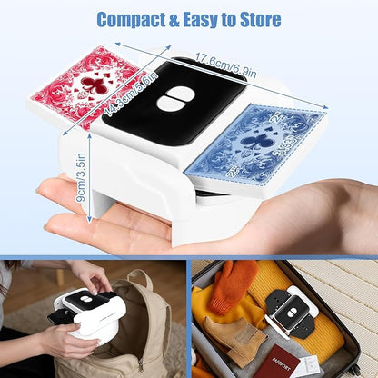 BEE&FLOWER Card Shuffler - Rechargeable Low Noise & Jam-Free | Fast Shuffle for 1–2 Decks with Pull-Out Tray, Auto & Manual Modes Compatible with Poker, Regular, Texas Hold'em, Blackjack, Bridge