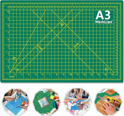 WORKLION 12" x 18" Art Self Healing PVC Cutting Mat, Double Sided, Gridded Rotary Cutting Board for Craft, Fabric, Quilting, Sewing, Scrapbooking Project……