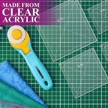 Quilting Acrylic Template Set | Precision Tools for Quilting Enthusiasts | Square Design | Includes Sizes 4", 3", 2", 1" | 1/8 Clear Acrylic | 1/4" Seam Allowance for Accuracy