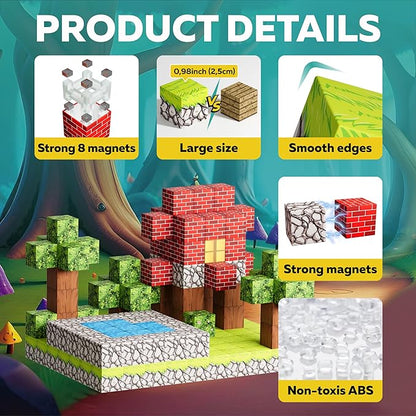 Magnetic Blocks Cubes 128PCS - STEM Cube Building Blocks & Magnet Cubes, Fidget, Montessori for Kids Ages 3-5 & 5-7 & 8-12, Magnetic Kit Cubes, Construction Magnet Toys Blocks Birthday Gifts