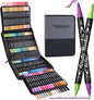 TOSAHRE Acrylic Paint Pens Markers 100 Colors Waterproof Dual Tip Acrylic Markers Set with Brush & Fine Tip Coloring Pens for Rock Painting Wood Scrapbook Fabric Glass Ceramic DIY Craft Art Supplies