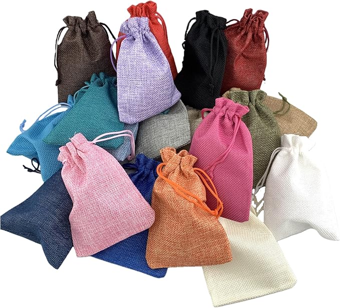 Palmhomee Pack of 20 Burlap Gift Bags with Drawstring Linen Jewelry Pouches Wedding Hessian Jute Bags for Birthday Jewelry and Treat Pouches Party Wedding Favors Gift Art and DIY Craft (3.6x4.8