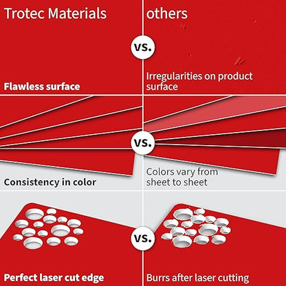 Trotec TroLase | 8"x12"x1/16", 10 Pcs | Red/White | 2 Ply | Modified Acrylic | Laser Engraving Double Color Plastic Sheet | Engraving Blanks for Laser, Saw, Guillotine | Made in USA