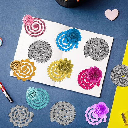 10pcs 3D Layering Rose Metal Cutting Dies, Daisy Flower Garland Wedding Cut Stencils, Blossom Screw Flower Die Cuts, Metal Embossing Stencils Template Mould