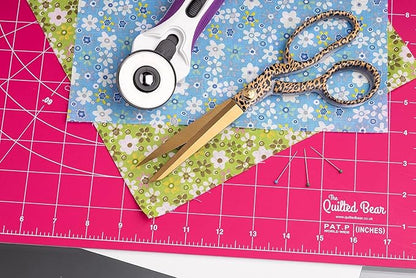 The Quilted Bear Rotating Cutting Mat 18" x 18" - Square 360° Rotating Self Healing Mat with Innovative Locking Mechanism for Quilting & Sewing Your Choice of Colours Available! (Pink)