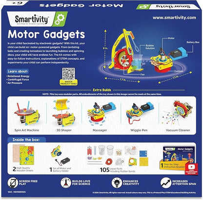 Smartivity 10-in-1 Motor-Powered Gadgets Kit for Kids Ages 6, 7, 8, 9, 10, 11, 12 Years Old Boys & Girls | Build 10+ Cool Electronics Projects | Christmas, Birthday Gift for Smart Kids | DIY STEM Toys