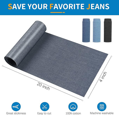 HTVRONT Iron on Patches for Clothing Repair 4 Rolls - Denim Patches for Jeans Kit 4" by 20", 4 Rolls of Iron On Denim Patches for Jeans Inside & Clothing Repair (Four Colors)