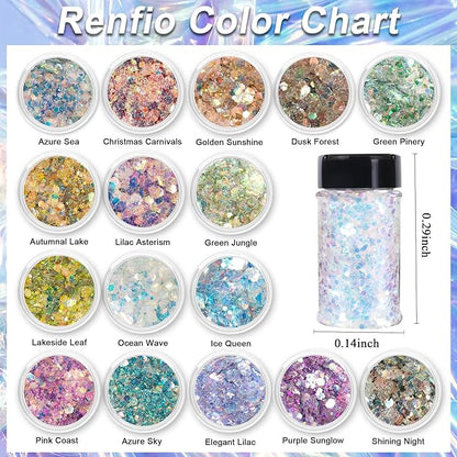 Renfio Opal Chunky Glitter, 1.75oz/50g Purple Glitter, Dreamy High Sparkle Glitter for Crafts Holographic Fine Glitter Mix Iridescent Glitters Flake for Nails Art Hair DIY Snow Globe - Lilac Asterism