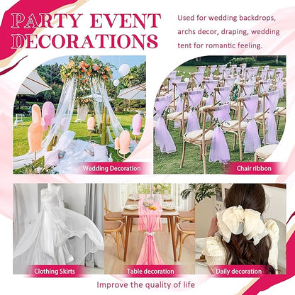 Horbaunal Hot Pink Chiffon Fabric by The Yard, 1 Yard Continuous Sheer Fabric 59" Wide Soft Draping Fabric for Wedding Arch Draping Party Backdrop DIY Sewing