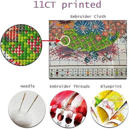 Dooxvey Cross Stitch Kits for Adult Beginners - Full Range of Stamped Kits with 11CT Cross Stitch Patterns - Colorful Birds 16x20 inch