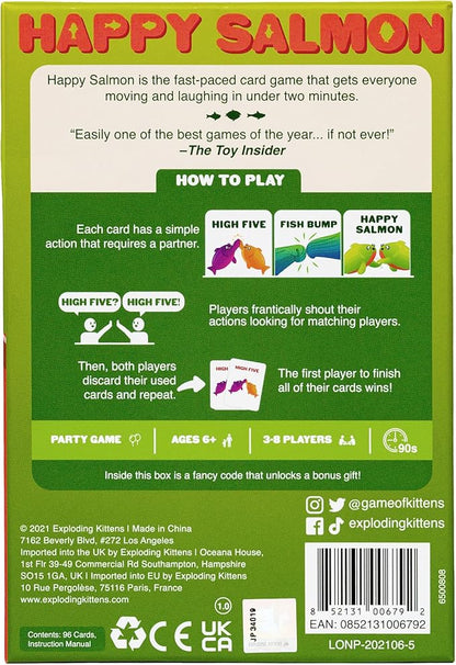 Exploding Kittens Happy Salmon 3-8 Players - Ages 6+ - 90 Second Rounds - Easy to Learn Quick Matching Card Game - Party Game, Family Game Night, Kid and Adult Card Game
