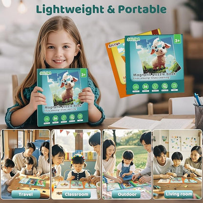 Puzzles for Kids Ages 3-5 2PK-72PCS-6 Animal Themes Magnetic Puzzles for Kids 4-6 Travel Puzzle for Airplane/Car/Road Trip/Gift Toys for 3 4 5 6 Year Old Girls and Boys