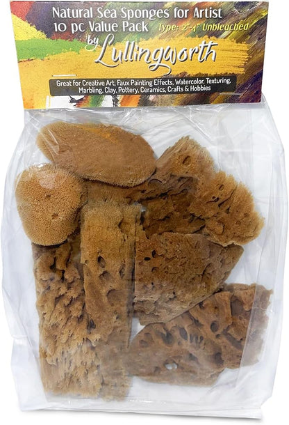 Lullingworth® Artist Natural Sea Sponges: Unbleached 10 Pack 2"-4" Value Set; Creative Art, Faux Painting Effects, Watercolor, Texturing, Marbling, Clay, Pottery, Ceramics, Crafts & Hobbies