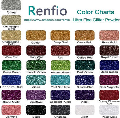 Renfio 32 Colors Glitter Set, 16.93oz 480g Ultra Fine Glitter Powder PET 1/128" 0.008" 0.2mm Resin Suppies Assorted Craft Glitter for Fake Nails, Resin Art, Tumblers, Slime, Hair, Bomb