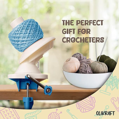 Olikraft Manual Yarn Winder | Yarn Ball Winder, Roller, Baller Crochet Spinner for Crocheting | Clamp for 1 3/4" Surfaces | Create Cakes up to 4oz