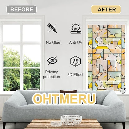 3D Stained Glass Window Privacy Film, Heat Control UV Blocking Static Cling Decorative Window Film for Bathroom,Front Door,Home Non Adhesive,35.4 x 78.7 inches Wilderness