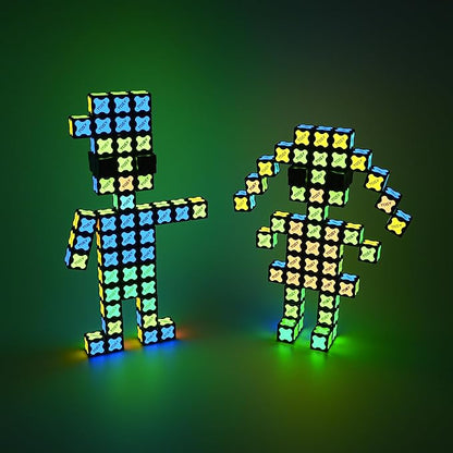 TOSY Magnet Cube 2x2 - 8 Blocks, 2 in 1 Toy: 2x2x2 Puzzle Cube and Customizable Infinity Cube, Glowing, UV Flashlight, Fidget/STEM/STEAM Magnet Tiles Birthday Gift for Kids/Teens/Adults, 4-Pack