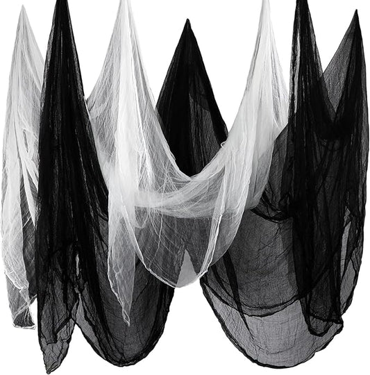 Boao Halloween Cheese cloth 39.37 x 196.85 Inch White Black Cheesecloth Roll for Crafts Large Cotton Muslin Gauze Fabric for Halloween Outdoor & Indoor Spooky Decoration