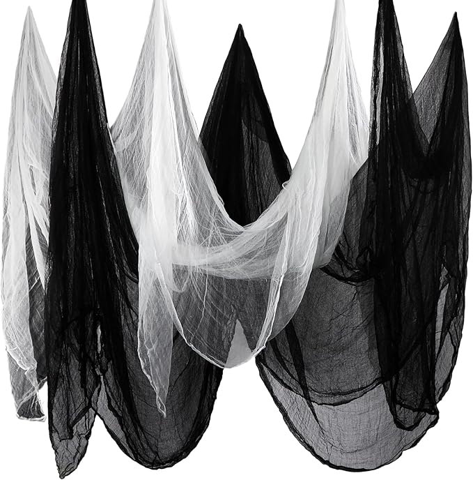 Boao Halloween Cheese cloth 84.65 x 295.28 Inch White Black Cheesecloth Roll for Crafts Large Cotton Muslin Gauze Fabric for Halloween Outdoor & Indoor Spooky Decoration