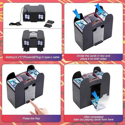 Automatic Card Shuffler 6 Deck Electric Heavy Duty Card Shuffler for Cards,USB/Battery Operated,Perfect for Poker, UNO,and Card Games