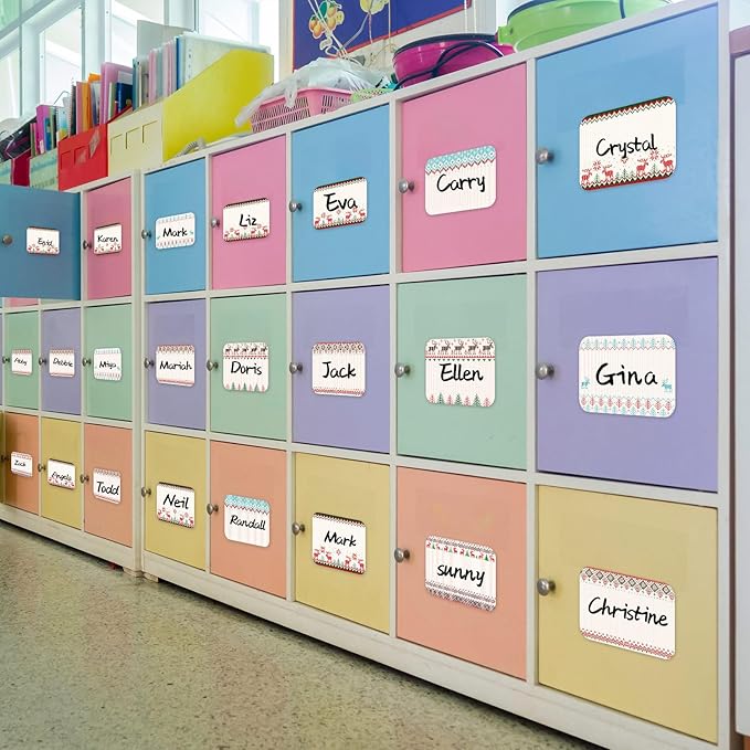 240 Pcs Ugly Sweater Name Tags Stickers for Kids Christmas Classroom Border Gift Labels Xmas Party Name Stickers Reindeer Personalized Paper Tags for Holiday Party Decoration, 3.5 x 2.4 in