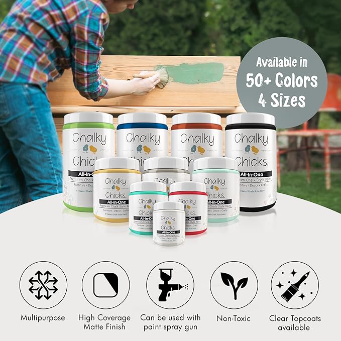 Chalky Chicks All-in-One Chalk Paint for Furniture or Cabinet - 4 Fl Oz - Matte Finish Sea Glass (Light Blue) for Metal, Wood Furniture Paint - No Sanding All-in-One for Home Decor & Crafts, USA Made