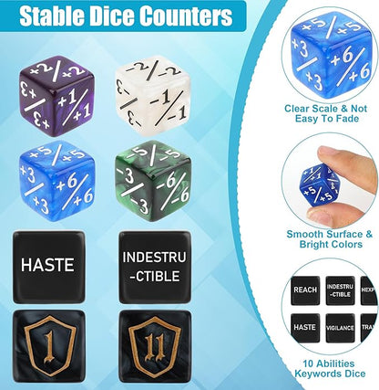 60PCS MTG Counters Set, Anglekai MTG Dice Counters for TCG Card Games, 10P Life Ability Keywords/ 40P -1/+1 Buff Tokens/ 10P Shield/Bag