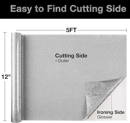 TORC Silver Glitter HTV Heat Transfer Vinyl Roll 12 inch x 5 ft Iron on Vinyl for T Shirts Crafts