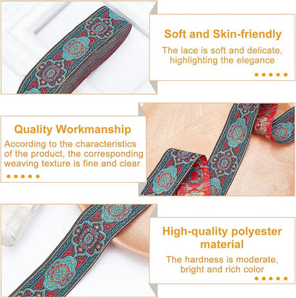PH PandaHall 7 Yards Jacquard Ribbon, 1.3 Inch Vintage Sewing Emobridered Woven Ribbon Floral Fabric Trim Fringe Sewing Decor Trim for Boho Persian Ramadan Bag Straps Clothing Sewing Gift Home Decor