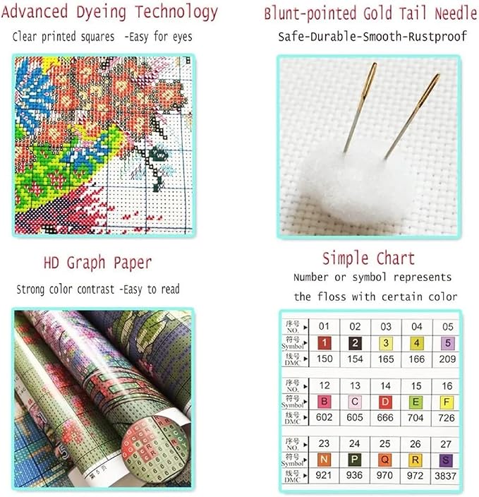 Hopeart Stamped Cross Stitch Kits for Beginner Embroidery Kits for Beginners Adults DIY 11CT Cross Stitch Patterns Needlepoint Kits Crossstitching Kits-A Family of Colorful Cats 18x18 inch