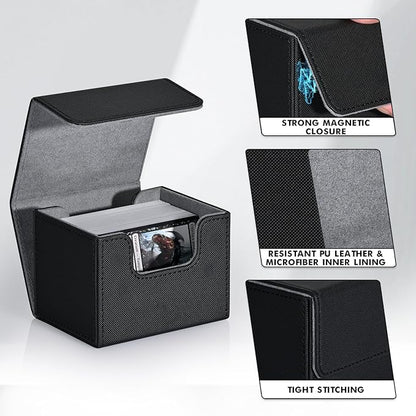 ZLCA Card Deck Box for Trading Cards, MTG Commander Deck Box Holds 120+ Single Sleeved Cards, Leather Magnetic Card Storage Box Fits for TCG CCG Magic Cards (Black)