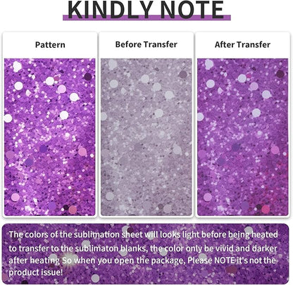 Sublimation Transfer Sheets for Tumblers Blanks Tshirts,Purple Glitter Sublimation Transfer Paper for Heat Press Machine,8pcs,12x12