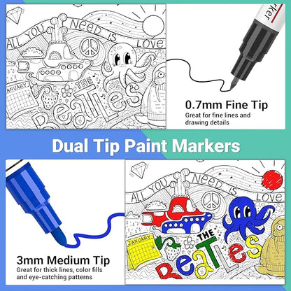 Oil Based Paint Markers, 8 Colors Dual Tip Paint Pens Paint Markers(0.7mm & 3mm), Waterproof Paint Pen for Rock Painting, Metal Wood Glass Stone Canvas Mugs Fabric Plastic