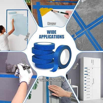 20 Rolls Blue Painters Tape Bulk Pack, Painter's Tape 1-inch × 55 yards, Multi-Surface Residue-Free Blue Masking Tape for Wall Painting, Artwork, Automotive and Packaging Labelling, Total 1100 Yards