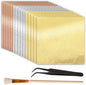 150 Pcs Gold Leaf Sheets for Art 3 Colors Gold Foil Sheets 5.5" X 5.5" Golden Flakes with Tweezer and Brush for Arts Gilding Crafting Painting Furniture Decoration Golden Silver Rosegold