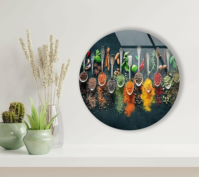 My Photostation.com 20Wx14H'' Spoon Spices Glass Wall ArtTempered Glass Printing Wall Decor Large Wall Art Wall Hangings