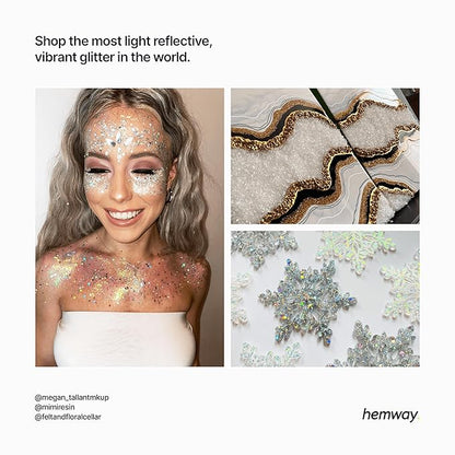 Hemway Polyurethane & Epoxy Resin Glitter 100g / 3.5oz Metallic Crystal Flake Additive for Flooring Jewelry Tumblers Glass Pigment - Extra Chunky (1/24" 0.040" 1mm) - White Iridescent