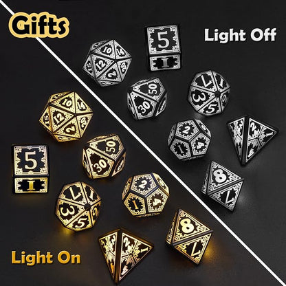 Rechargable DND Dice Set, Light Up Dice, 7PCS Glowing LED Dice Electronic Dices, D&D Polyhedral Dice Set for RPG Role Playing Table Game