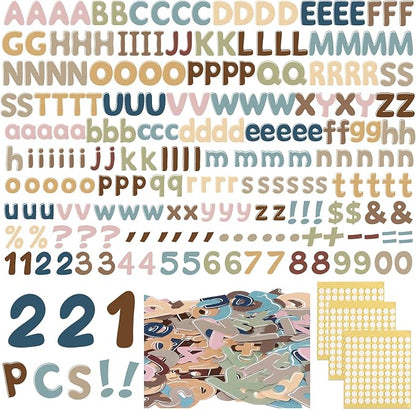 221 Pcs Bulletin Board Letters Round Alphabet Number Punctuation Symbol Combo Letter Cutouts Classroom Decoration for School Classroom Chalkboard Poster Board(Boho Round)